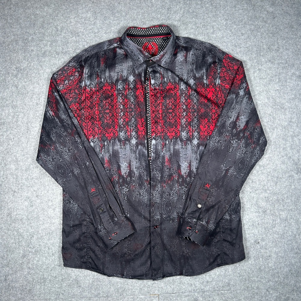 Au Noir Shirt Mens 6/2XL Red Black Pattern Button Up Long Sleeve Stretch Luxury